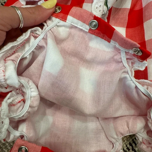 Simply Smocked Red Gingham and Floral Bubble Romper - Picture 6 of 7